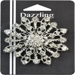 Belagio Rhinestone Brooch, 2.5" Diameter, 1 Piece, Snowflake, Silver/Crystal