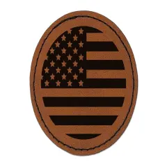 Circle USA Flag United States of America Round Iron-On Engraved Faux Leather Patch Applique - 2.5" Brown