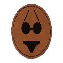Bikini Bathing Swimming Suit Solid Round Iron-On Engraved Faux Leather Patch Applique - 2.5" Brown