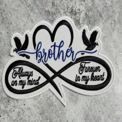 Memorial Infinity Collection: Patch Party Club, "BROTHER" Eternal Remembrance 1-pc, Iron-On Embroidered Patch, Sz 6", Tribute Hono