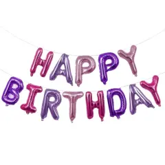 Happy Birthday Balloons Banner for Self-Inflating Party Decoration Purple shades