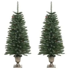 2 pcs Artificial Christmas Trees with Wreath Garland and LEDs