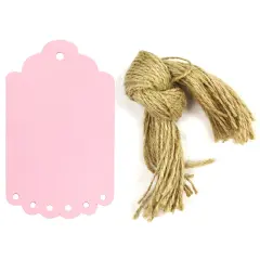 Wrapables 50 Gift Tags/Kraft Hang Tags with Free Cut Strings for Gifts, Crafts & Price Tags, Large Scalloped Edge, Pink