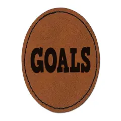 Goals Bold Text Round Iron-On Engraved Faux Leather Patch Applique - 2.5" Brown