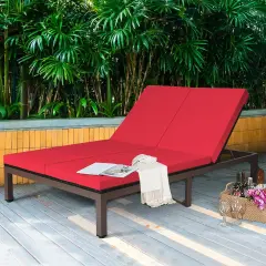 2-Person Patio Rattan Lounge Chair with Adjustable Backrest Red