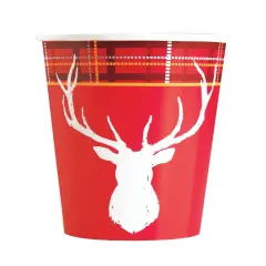 Plaid Deer Christmas 9oz Paper Cups, 8ct