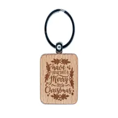 Have Yourself a Merry Little Christmas Engraved Wood Square Keychain Tag Charm