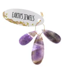 Earth's Jewels Semi-Precious Natural Amethyst Teardrop Pendants, 3pcs