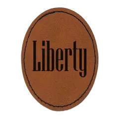 Liberty Fun Text Round Iron-On Engraved Faux Leather Patch Applique - 2.5" Brown