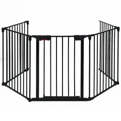 Panel Adjustable Wide Fireplace Fence Black