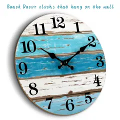 Blue Wall Clocks Battery Operated Silent Non-Ticking, Vintage Round Rustic Coastal Nautical Clock Decorative for Home Kitchen Living Room Office Bathroom Bedroom(10 Inch)