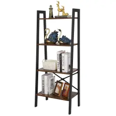 4-Tier Durable Bookcase Bookshelf Leaning Wall Ladder Shelf.