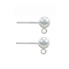 JewelrySupply Sterling Silver 5mm Ball Post Earrings with Open Ring (1 Pair of Sterling Silver Earrings)
