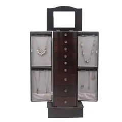 Wood Jewelry Cabinet Armoire Box Storage Chest Stand Organizer.