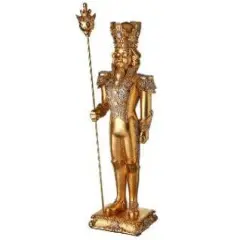 25.5" Resin Golden Nutcracker with Staff &ndash; Regal Christmas Decor Figurine