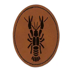 Crawdad Crayfish Mudbug Crustacean Round Iron-On Engraved Faux Leather Patch Applique - 2.5" Brown