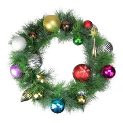 Northlight Ornaments and Pine Needle Artificial Christmas Wreath - 24" - Multicolor - Unlit Green