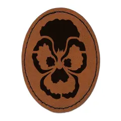 Pansy Annual Flower Round Iron-On Engraved Faux Leather Patch Applique - 2.5" Brown