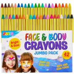 42PCS Face and Body Paint Crayons, Face Painting Kit Safe and Non-Toxic Ultimate Party Pack Including 14 Metallic Colors for Birthday Makeup Party Supplies, Festivals, Gifts for Kids Girls Boys