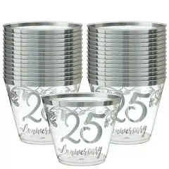 Happy 25th Anniversary Plastic 9oz Tumblers, 30ct