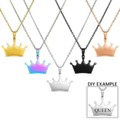 18K PVD Coated Stainless Steel Blank Crown Necklace Black