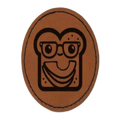 Cute and Kawaii Hipster Avocado Toast Bread Round Iron-On Engraved Faux Leather Patch Applique - 2.5" Brown