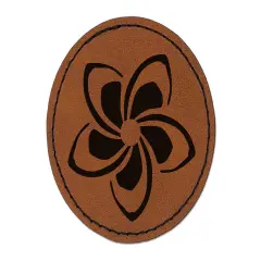Plumeria Beautiful Tropical Spiral Flower Round Iron-On Engraved Faux Leather Patch Applique - 2.5" Brown