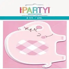 Pink Floral Elephant Invitations, 8ct