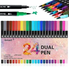Dual Brush Markers for Adult Coloring Books, 24 Colored Journal Planner Pens Fine Point Marker for Art School Office Supplies Bullet Journaling Note Taking Drawing