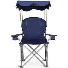 Portable Folding Beach Canopy Chair with Cup Holders Blue