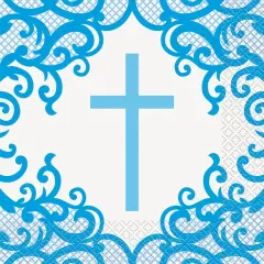 Fancy Blue Cross Luncheon Napkins, 16ct