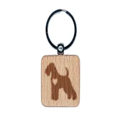 Welsh Terrier Dog with Heart Engraved Wood Square Keychain Tag Charm
