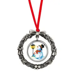 JFK Half Dollar Wreath Ornament With Colorized Snowman Coin