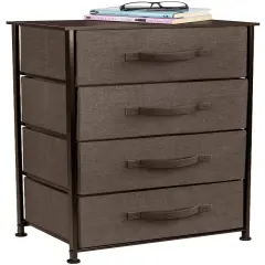 Sorbus Dresser with 4 Drawers - Bedside Furniture & Night Stand End Table Dresser with Steel Frame, Wood Top, Easy Pull Fabric Bins for Home, Bedroom Accessories, Office & Dorm Brown