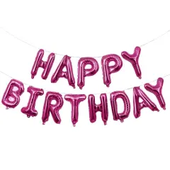 Happy Birthday Balloons Banner for Self-Inflating Party Decoration Hot pink