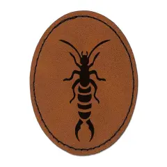Earwig Insect Bug with Pincer Tail Round Iron-On Engraved Faux Leather Patch Applique - 2.5" Brown