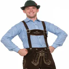 Adult's Mens German Apline Oktoberfest Lederhosen Blue Shirt Costume
