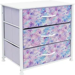Sorbus Dresser with 3 Drawers - Bedside Furniture & Accent End Table Chest for Home, Bedroom Accessories, Office, College Dorm, Steel Frame, Wood Top, Fabric Drawers Tie Dye Purple