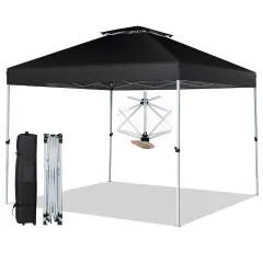 2-Tier Pop-up Canopy Tent with Wheeled Carry Bag Black