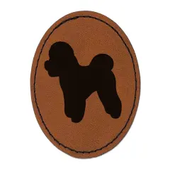 Bichon Frise Dog Solid Round Iron-On Engraved Faux Leather Patch Applique - 2.5" Brown