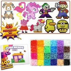 5200 5mm Fuse Beads Kit - 24 Colors | 45 Patterns, Toys, Kids Crafts for Girls Ages 8-12, Arts and Crafts for Kids Ages 6-8, Gifts for Girls Boys Kids Age 5 6 7 8 9 10 11 12 Year Old