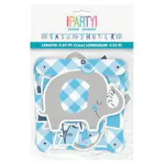 Blue Floral Elephant "Baby Shower" Jointed Banner