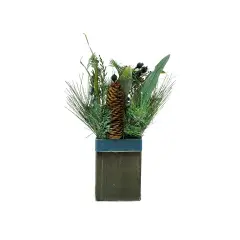 Northlight 13" Green and Blue Square Potted Frosted Blueberry Artificial Christmas Arrangement