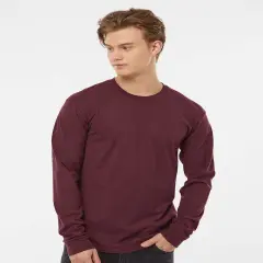 Tultex&reg; Heavyweight Jersey Crew Neck Long Sleeve T-Shirt Burgundy