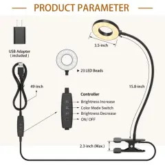 Desk Lamp, [3 Color Modes & 10 Brightness] LED Reading Light with Clamp, Flexible Gooseneck Book Light for Kids Reading Book in Bed at Night Clip on Table, Headboard, Dorm - 15.8&lsquo;&rsquo; Black