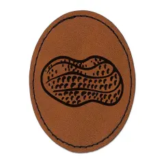 Peanut Food Round Iron-On Engraved Faux Leather Patch Applique - 2.5" Brown