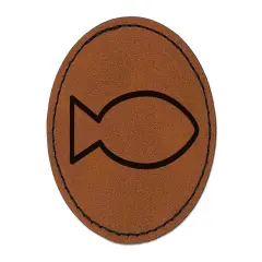 Fish Outline Round Iron-On Engraved Faux Leather Patch Applique - 2.5" Brown