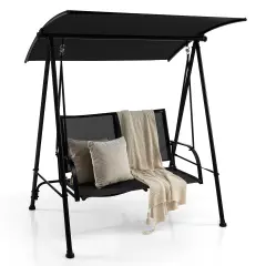 Costway 2-Seat Patio Swing Porch Swing with Adjustable Canopy for Garden Black/Dark Brown