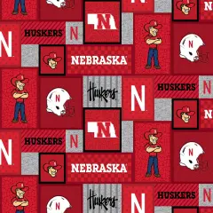 Sykel Enterprises-University of Nebraska Fleece Fabric-Nebraska Cornhuskers College Patch Fleece Blanket Fabric-Sold by the yard