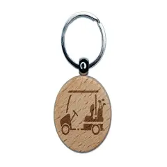 Golf Cart Caddy with Clubs Engraved Wood Round Keychain Tag Charm